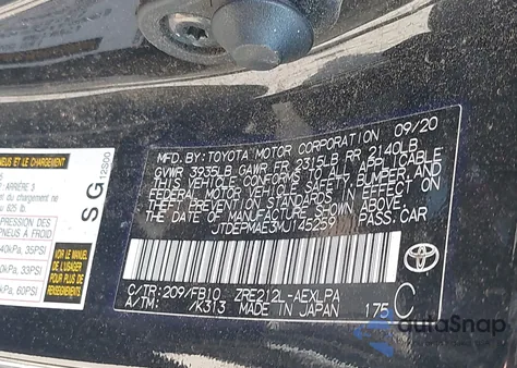 2021 Toyota Corolla Le из США, поврежденный, VIN JTDEPMAE3MJ145259